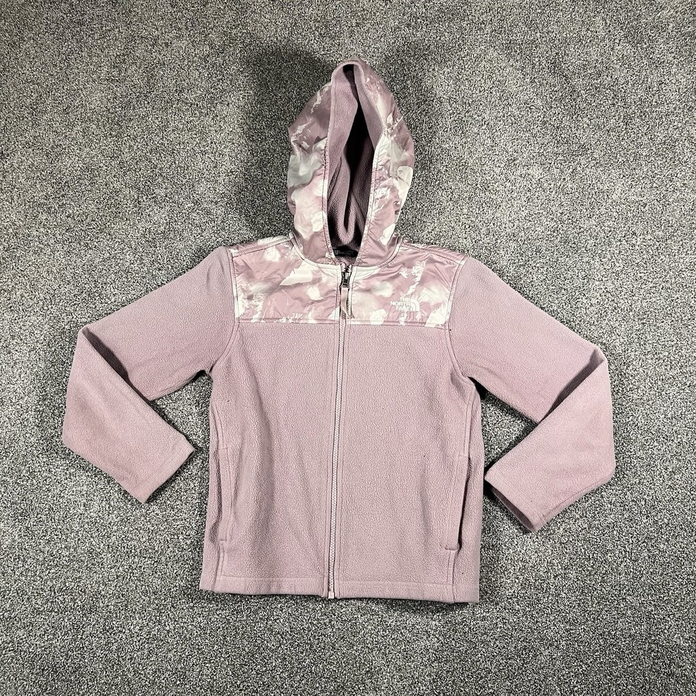 The North Face Girls Hooded Fleece Jacket Pink Full Zip Youth Medium 10 12